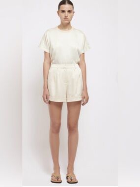 Johnathan Simkhai Devan ecru satin shorts with pockets. Size 2. $295 MSRP